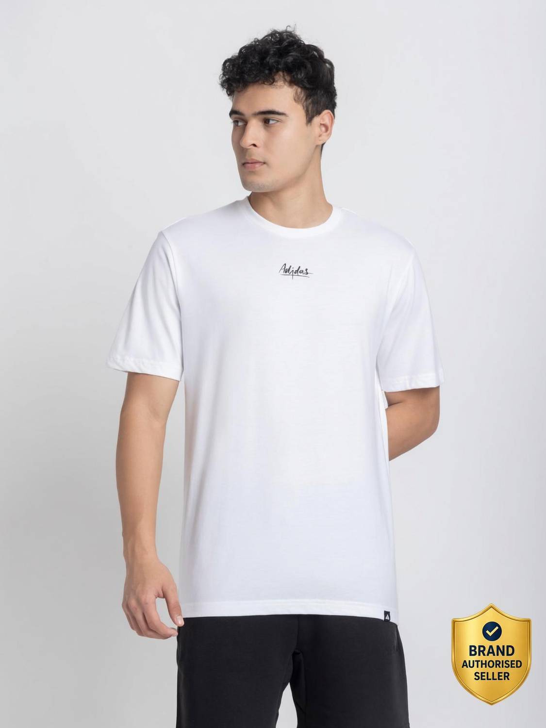 ADIDAS Striped Men Crew Neck White T-Shirt