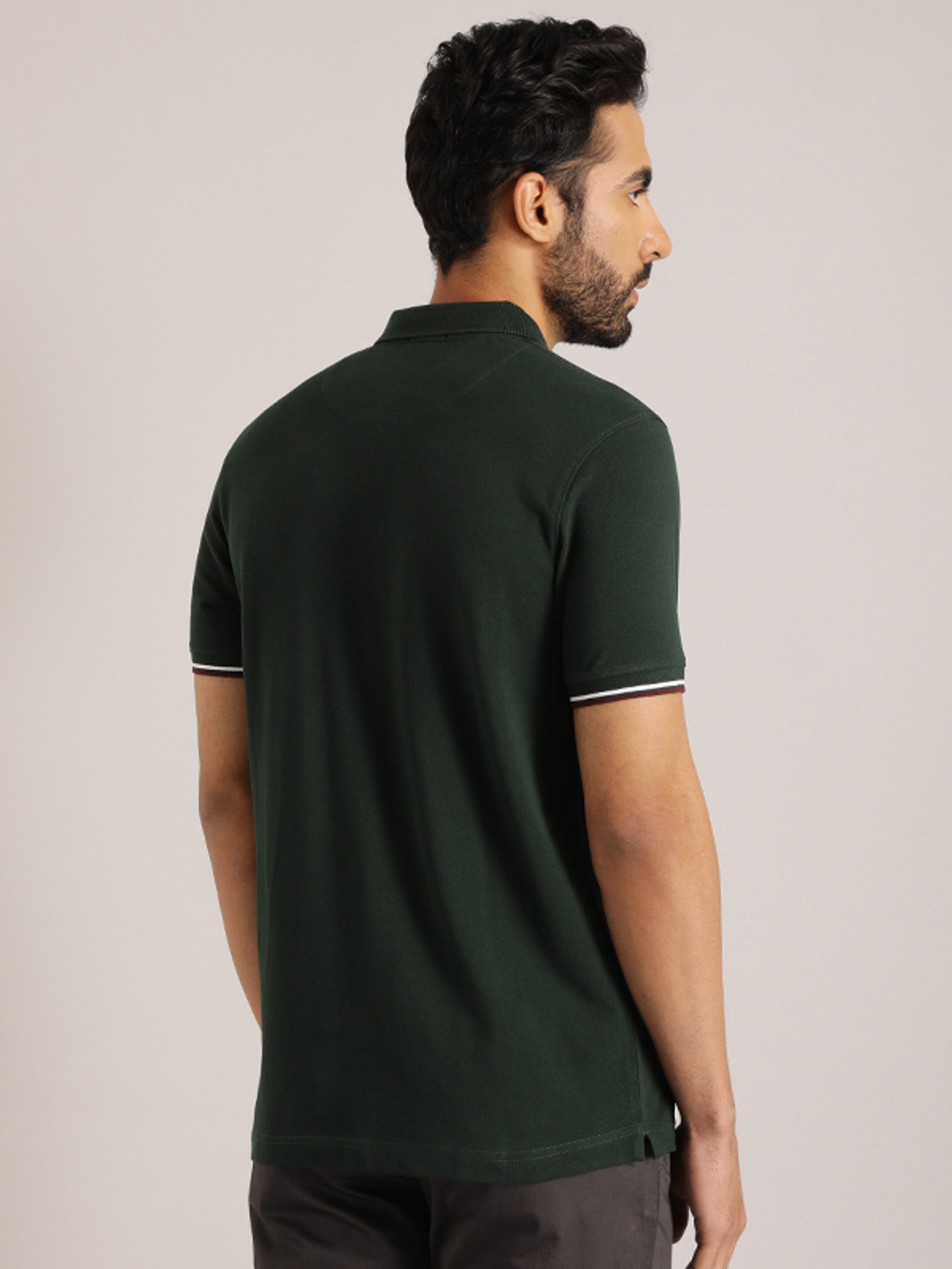 Image of INDIAN TERRAIN Solid Men Polo Neck Green T-Shirt