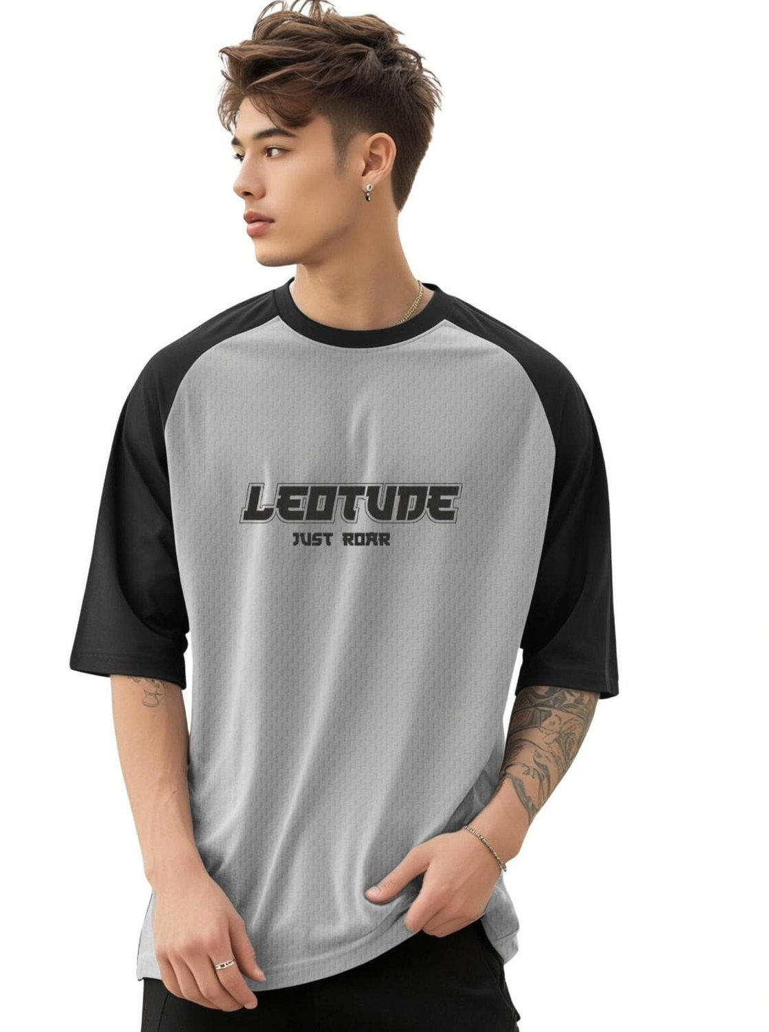 Image of Leotude Printed Men Round Neck Grey T-Shirt