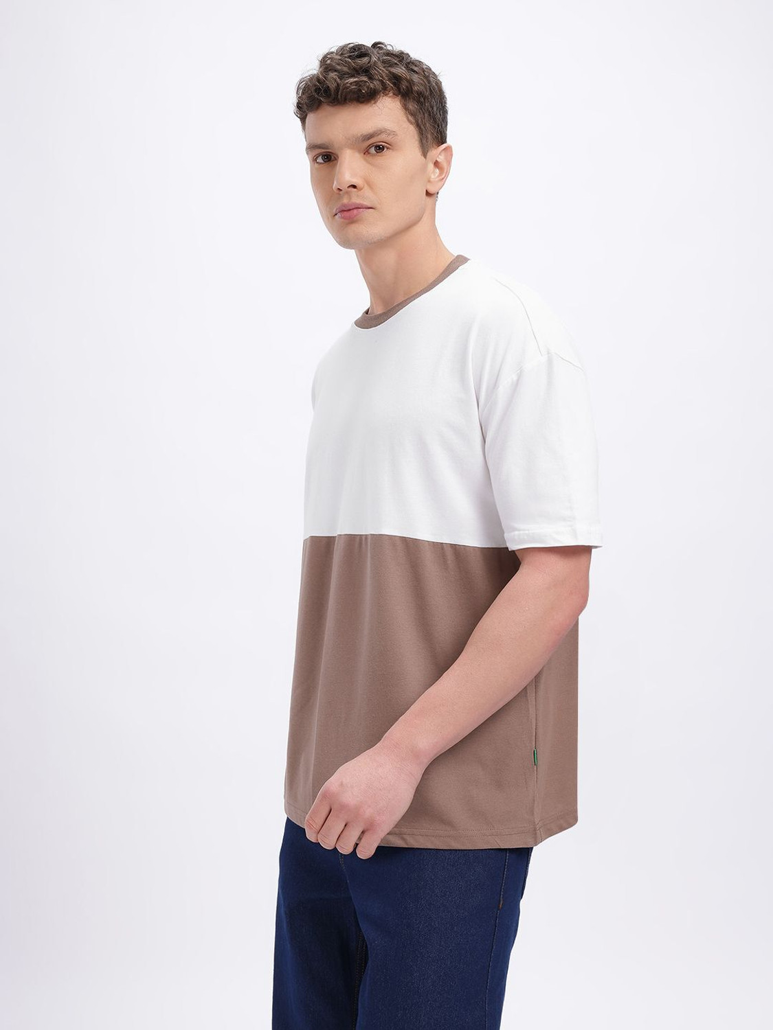 Image of Glitchez Colorblock Men Round Neck White T-Shirt