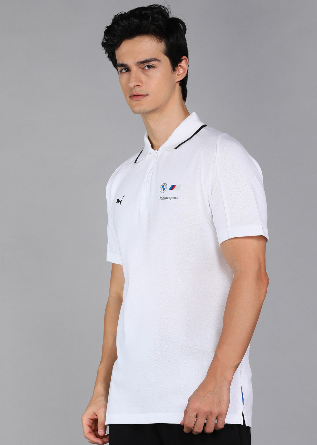 Image of PUMA Printed Men Polo Neck White T-Shirt