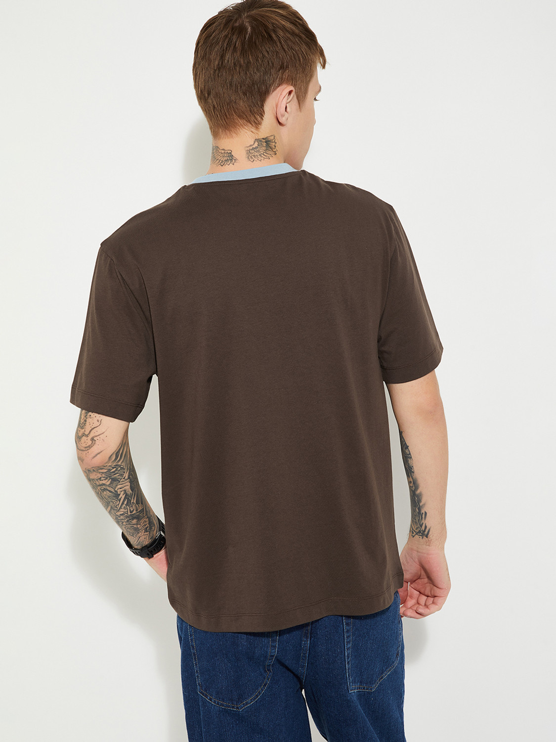 Image of MAX Printed Men Round Neck Brown T-Shirt