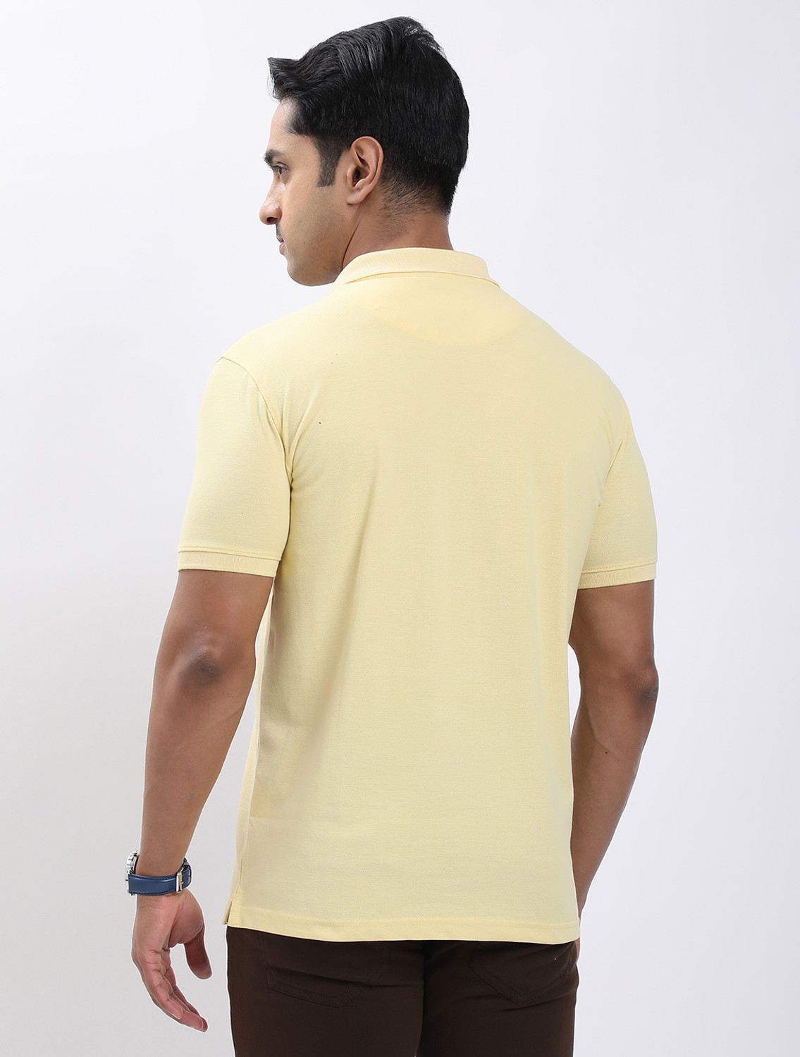 Image of INDIAN TERRAIN Solid Men Polo Neck Yellow T-Shirt
