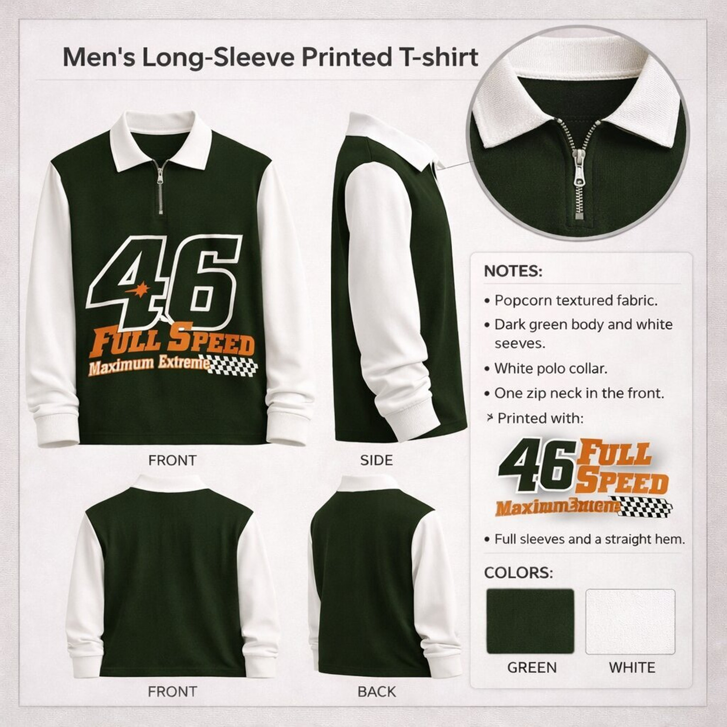 Image of KASPY Self Design Men Zip Neck Green T-Shirt