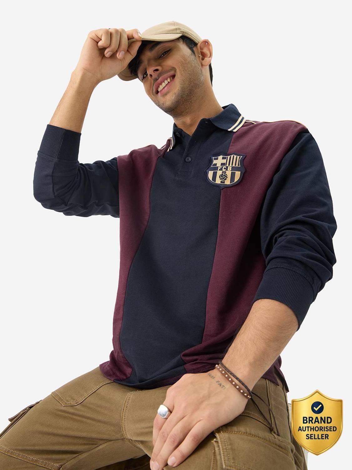 The Souled Store Colorblock Men Polo Neck Multicolor T-Shirt - Image 1