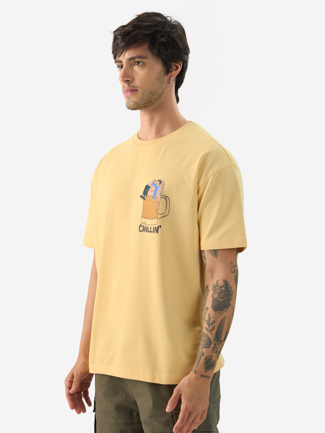 Image of The Souled Store Graphic Print Men Round Neck Yellow T-Shirt