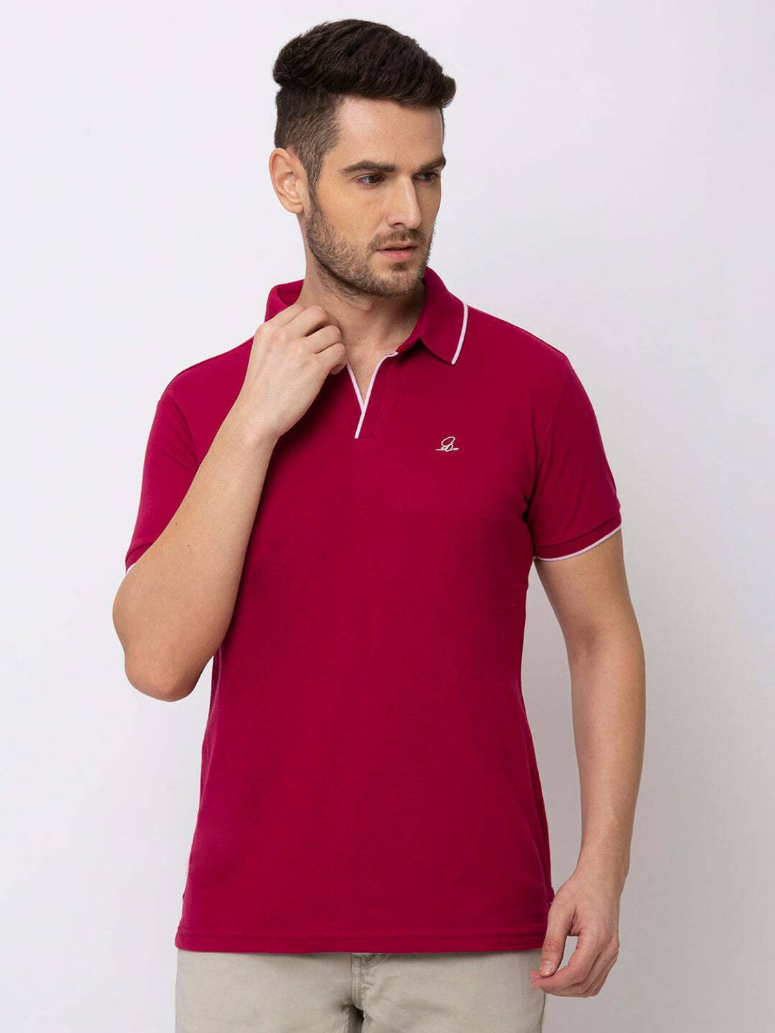 Status Quo Men Solid Polo Neck Polycotton Maroon T-Shirt