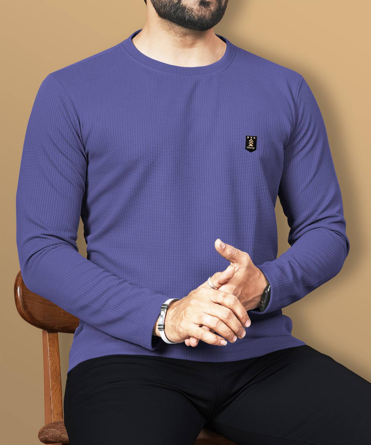 VeBNoR Men Self Design Round Neck Polyester Blue T-Shirt