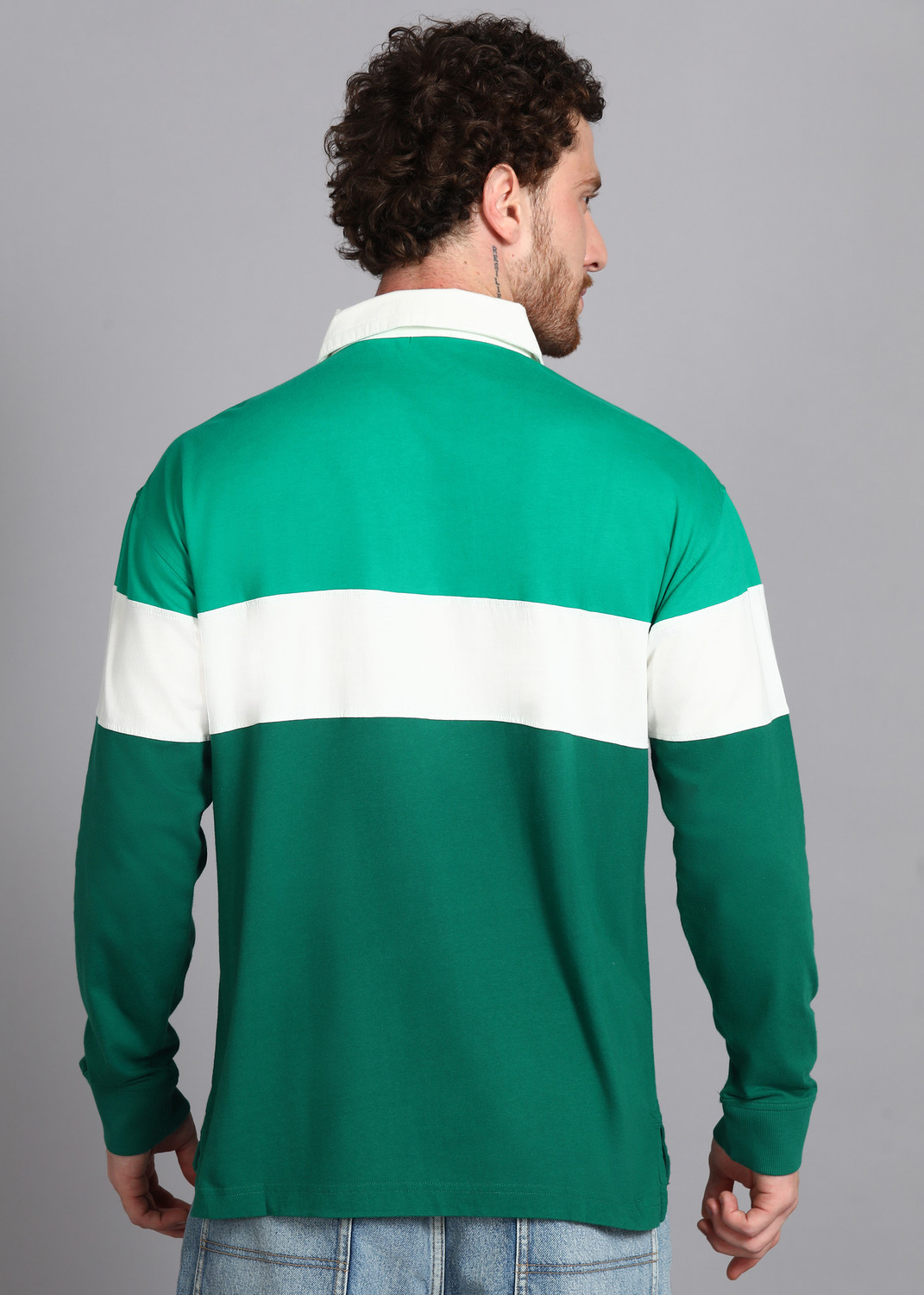 Image of United Colors of Benetton Colorblock Men Polo Neck Green, White T-Shirt