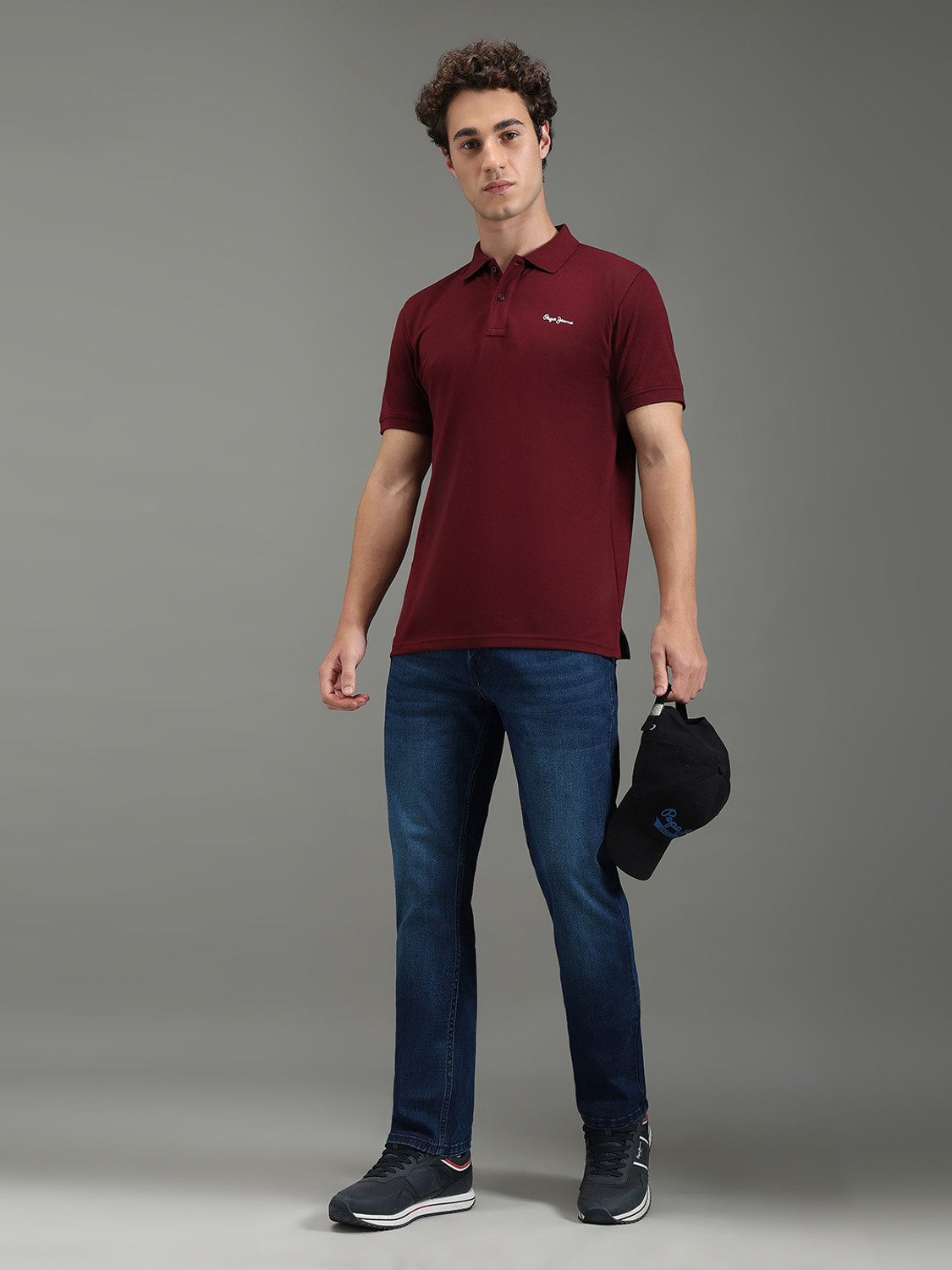 Image of Pepe Jeans Self Design Men Polo Neck Red T-Shirt