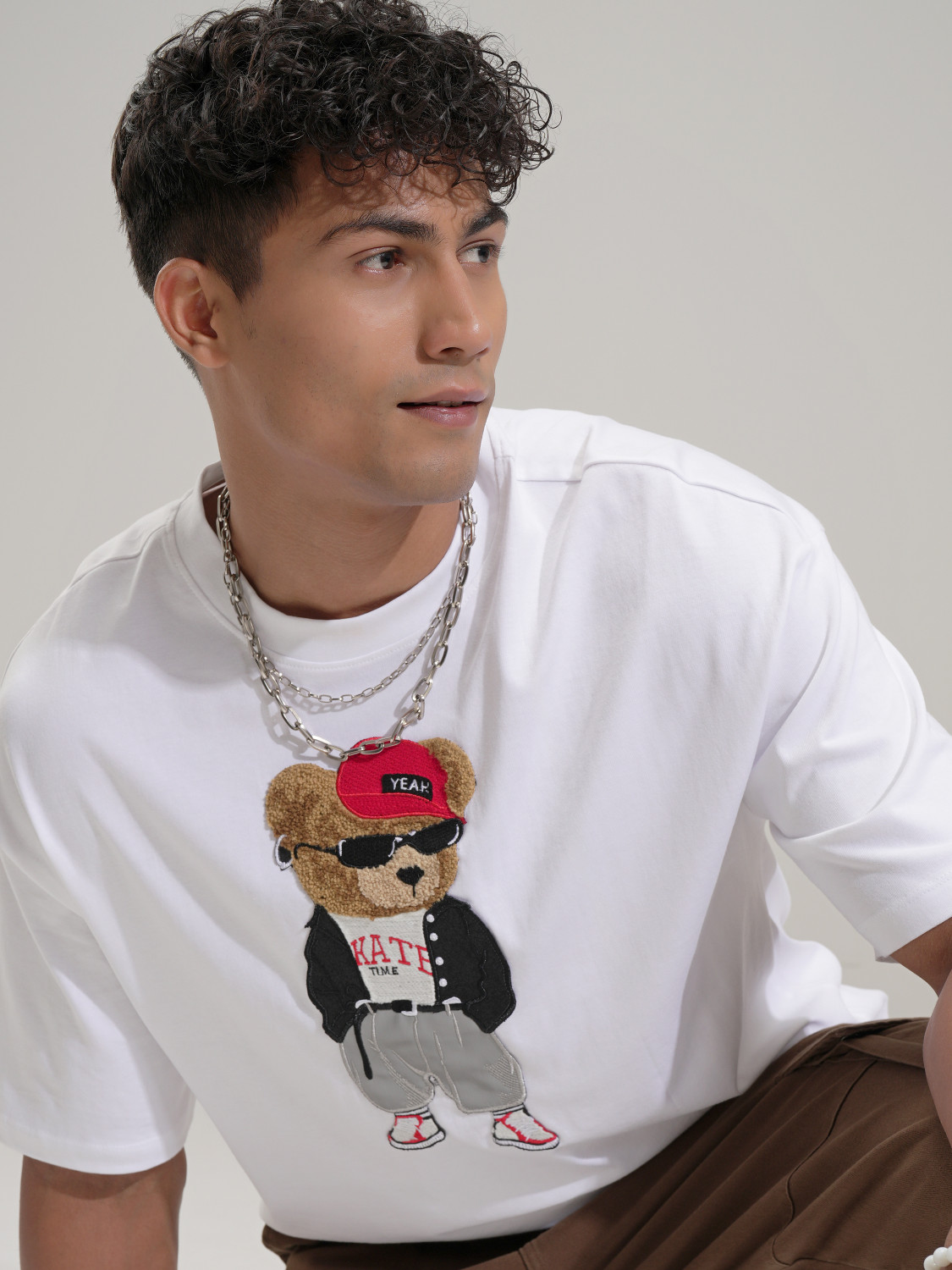 Image of HIGHLANDER Self Design Men Round Neck White T-Shirt