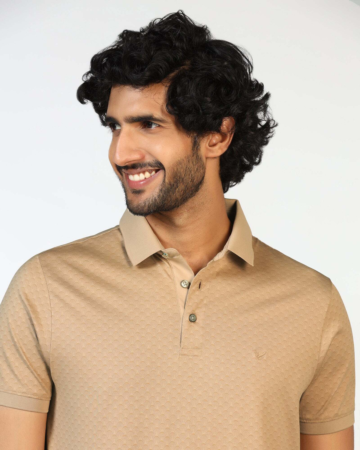 Image of Blackberrys Self Design Men Polo Neck Beige T-Shirt