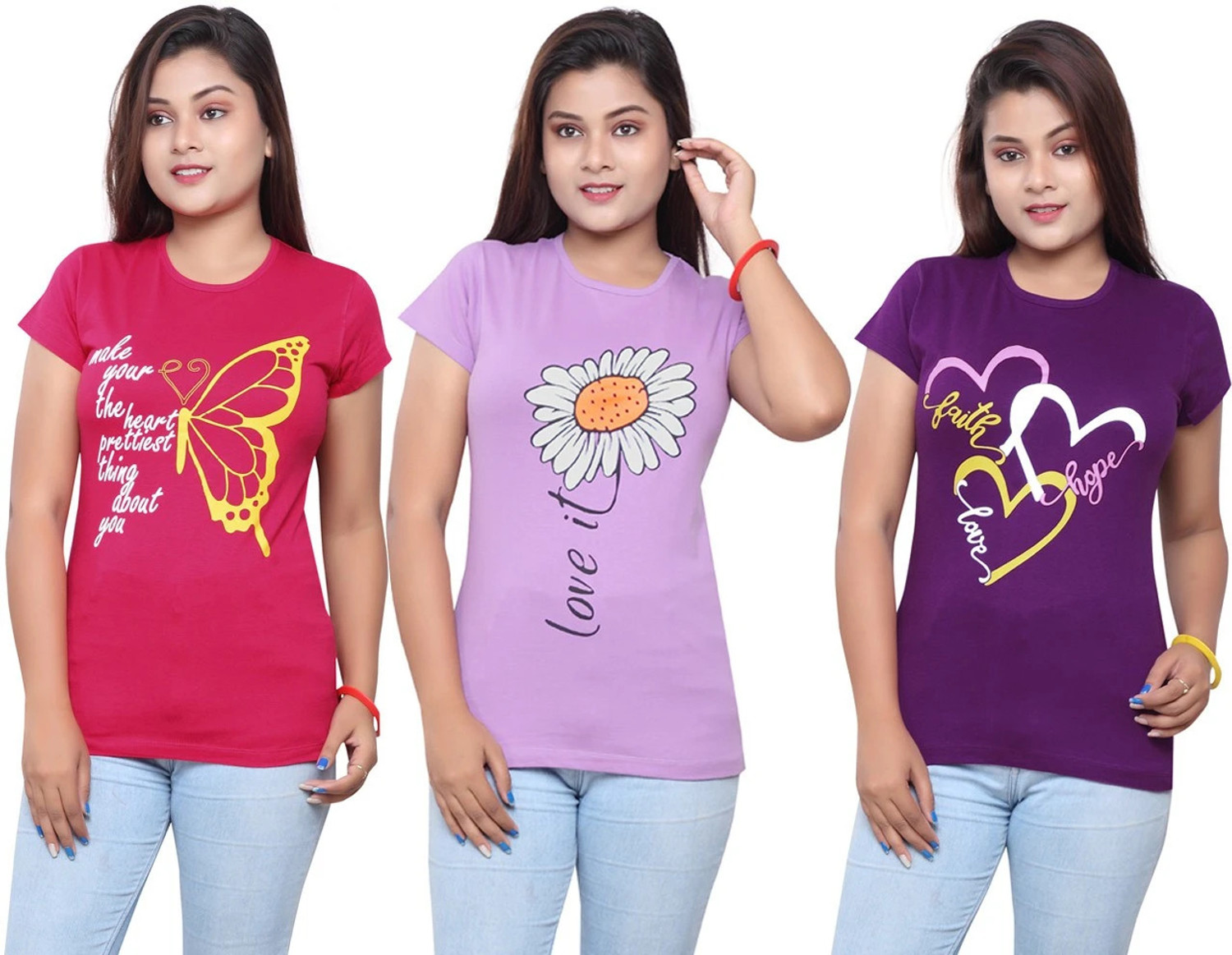Image of VEERAA CLOTHING Printed Women Round Neck Multicolor T-Shirt