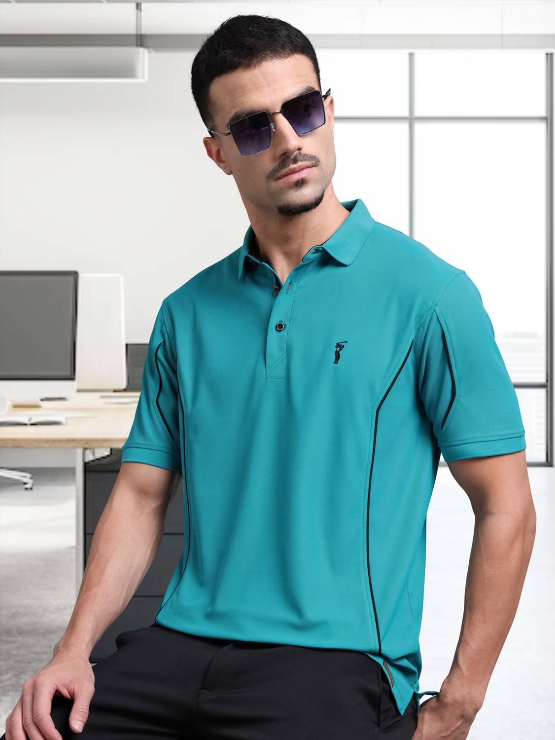 Stellers Men Solid Polo Neck Polyester Green T-Shirt
