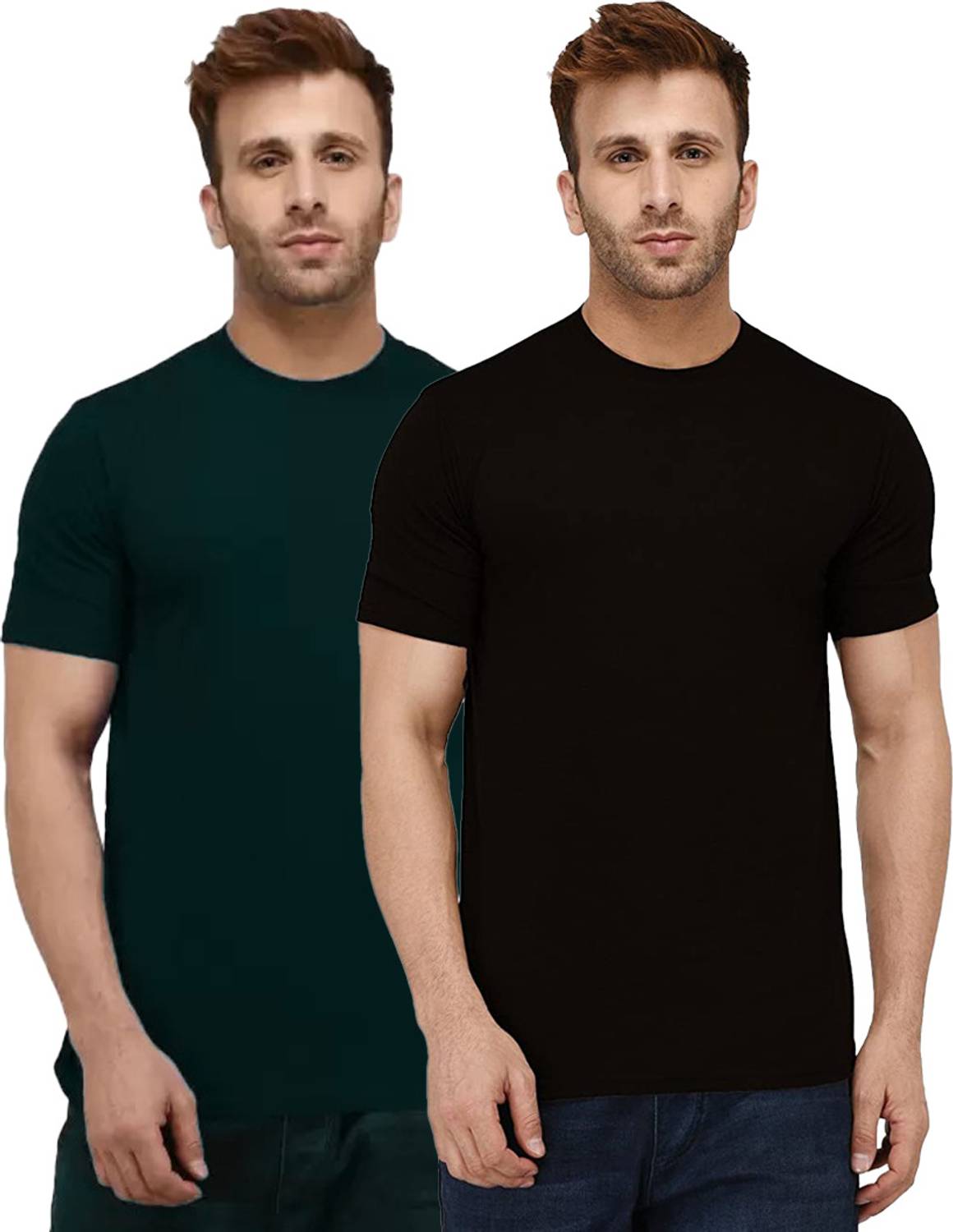 INKKR Pack of 2 Men Solid Round Neck Cotton Blend Multicolor T-Sh