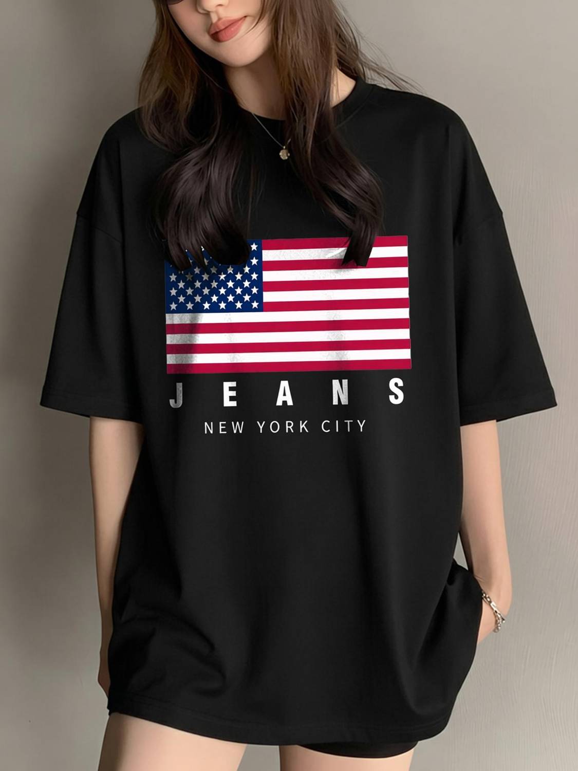 AOOSH Casual Printed Women Black Top
