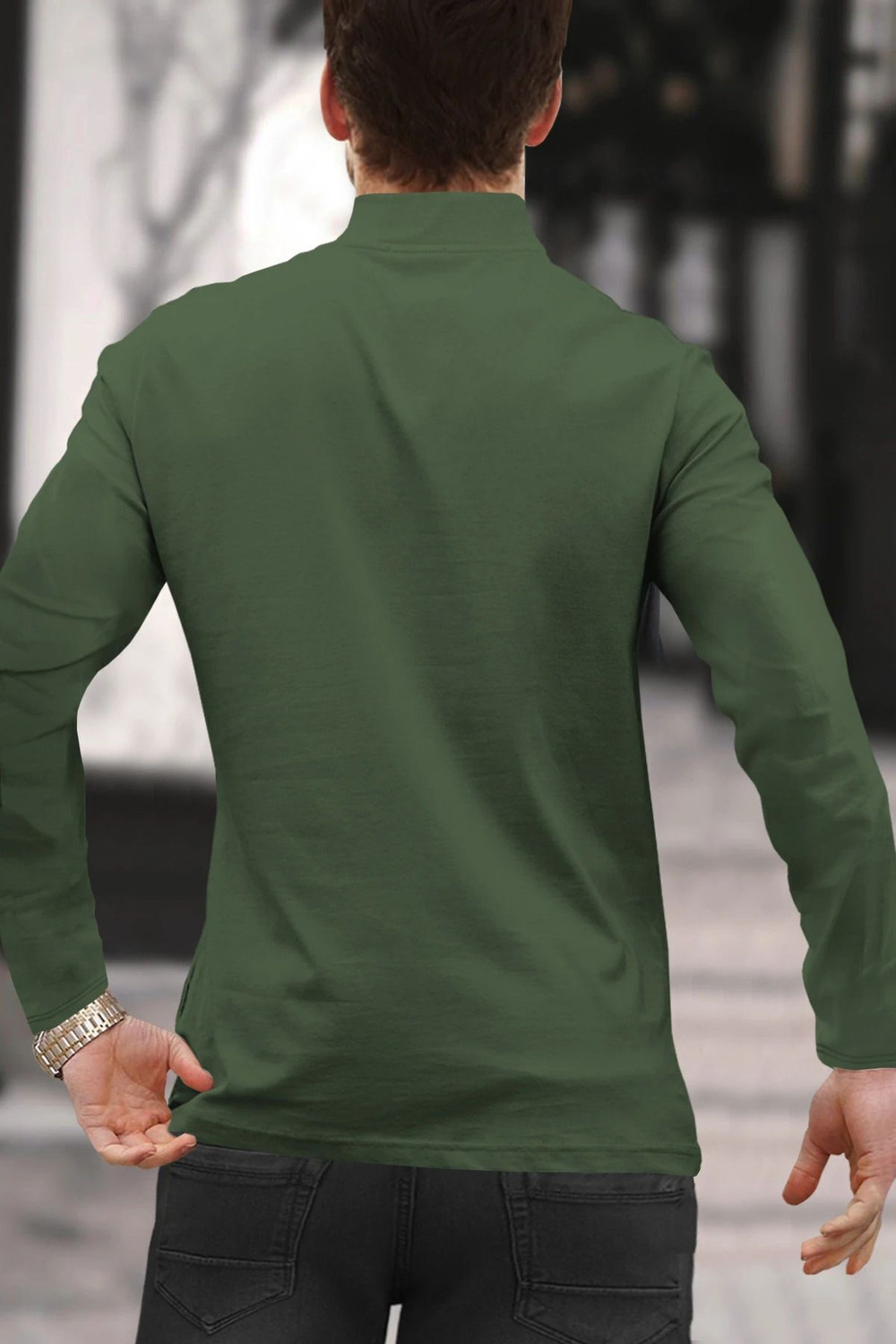 Image of TRIPR Solid Men Henley Neck Dark Green T-Shirt