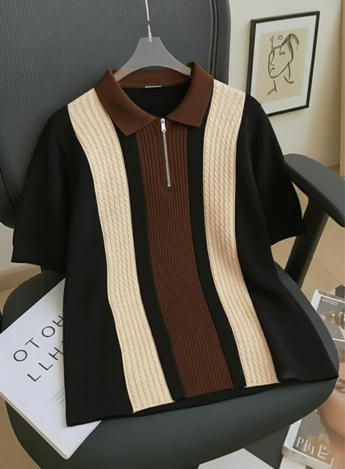 Image of ENITOR Self Design Men Polo Neck Brown T-Shirt