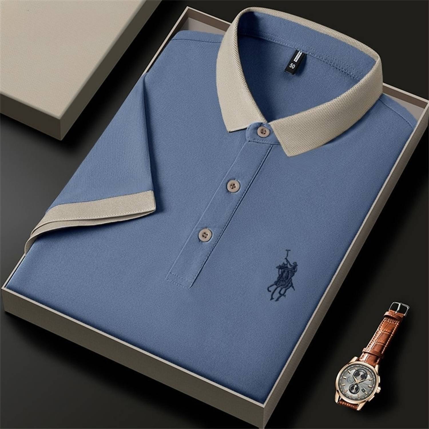 TheGovindCo Men Polo Neck Light Blue T-Shirt - Image 1