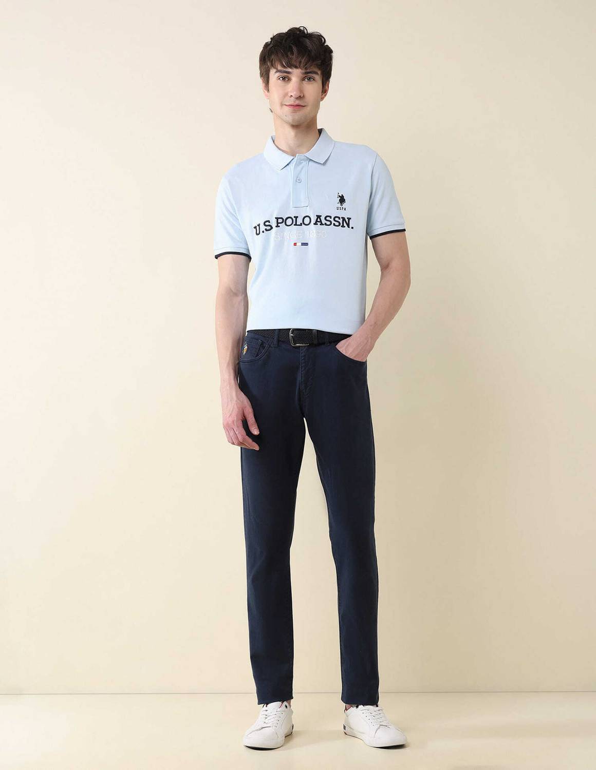 U.S. POLO ASSN. Men Light Blue Polo Neck T-Shirt - Image 3