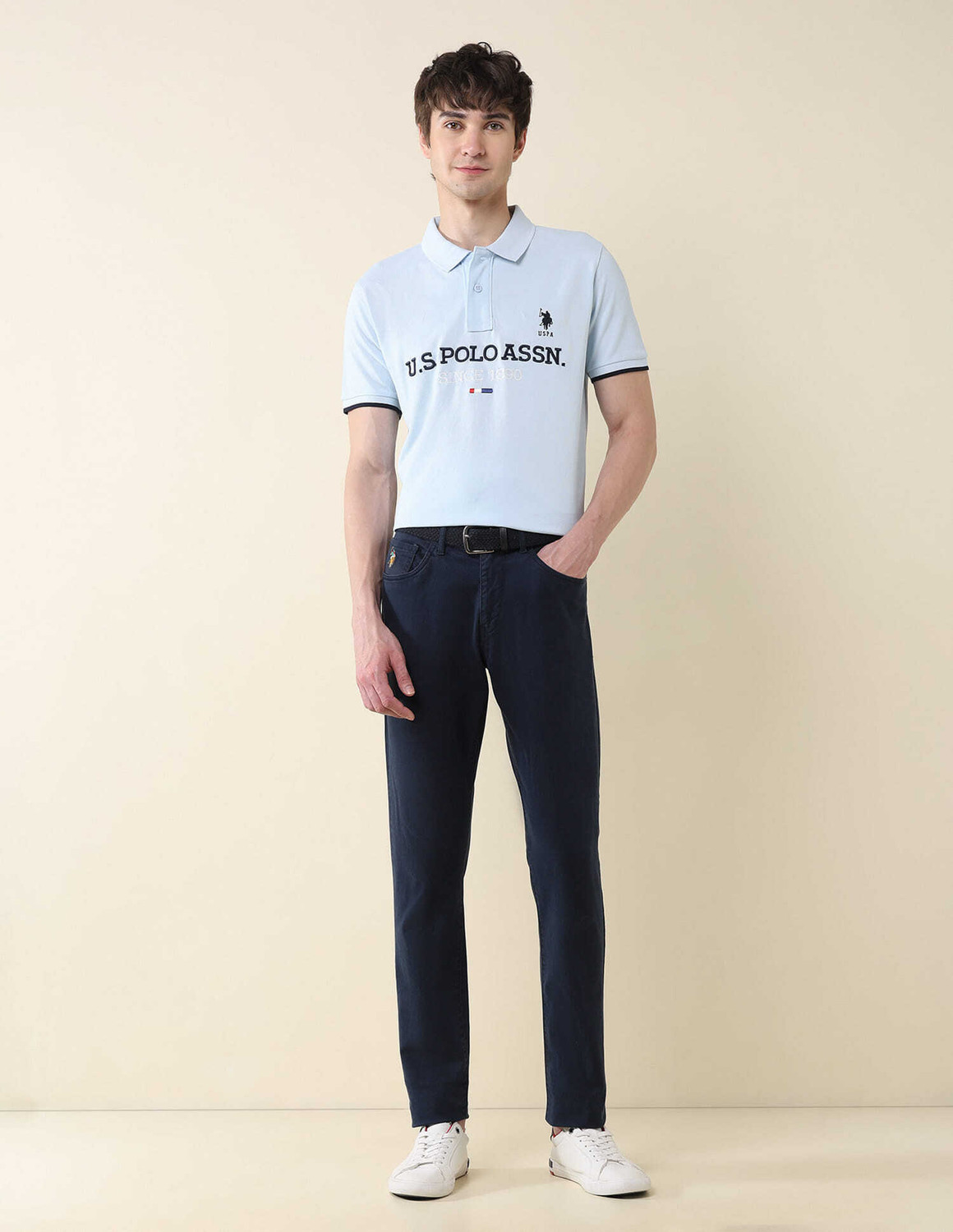 Image of U.S. POLO ASSN. Embroidered Men Polo Neck Light Blue T-Shirt
