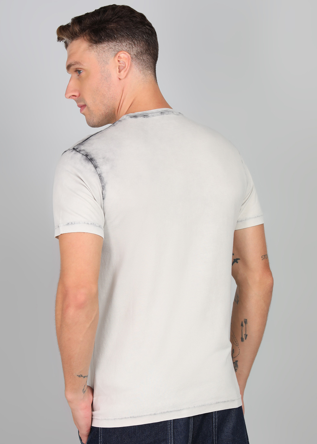 Image of DIESEL Printed Men Round Neck Grey T-Shirt