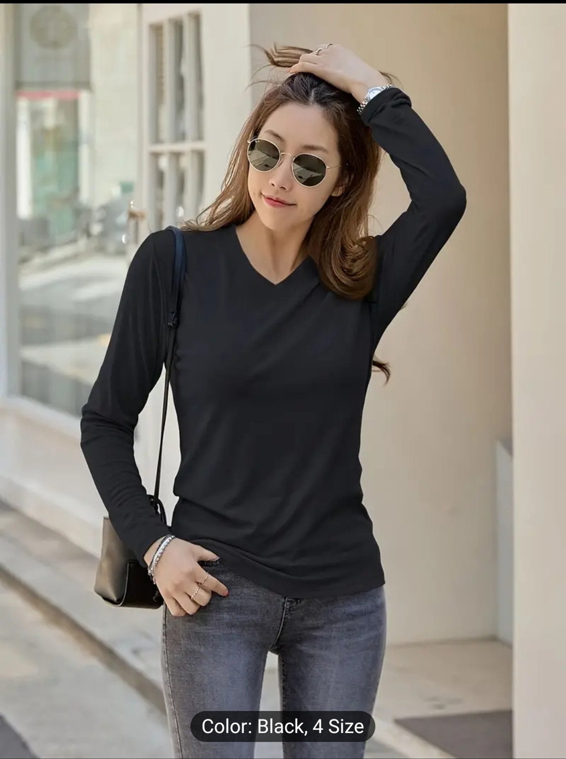Image of Nilan Tees Solid Women V Neck Black T-Shirt