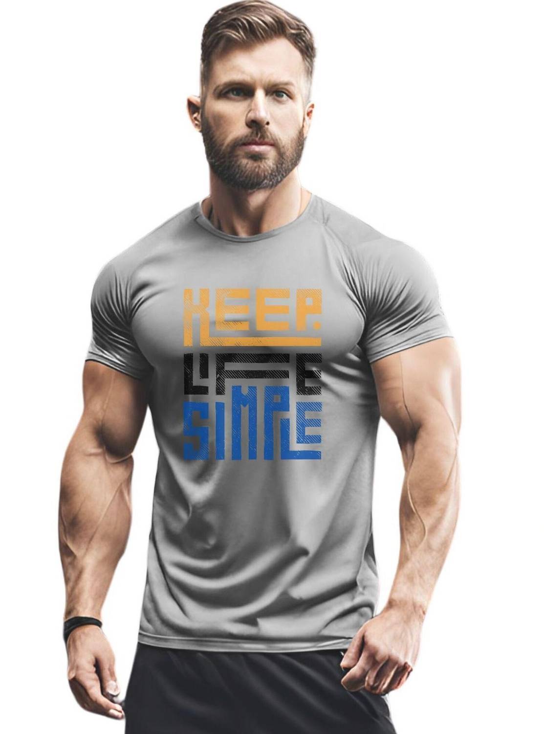 3colors Printed Men Round Neck Grey T-Shirt