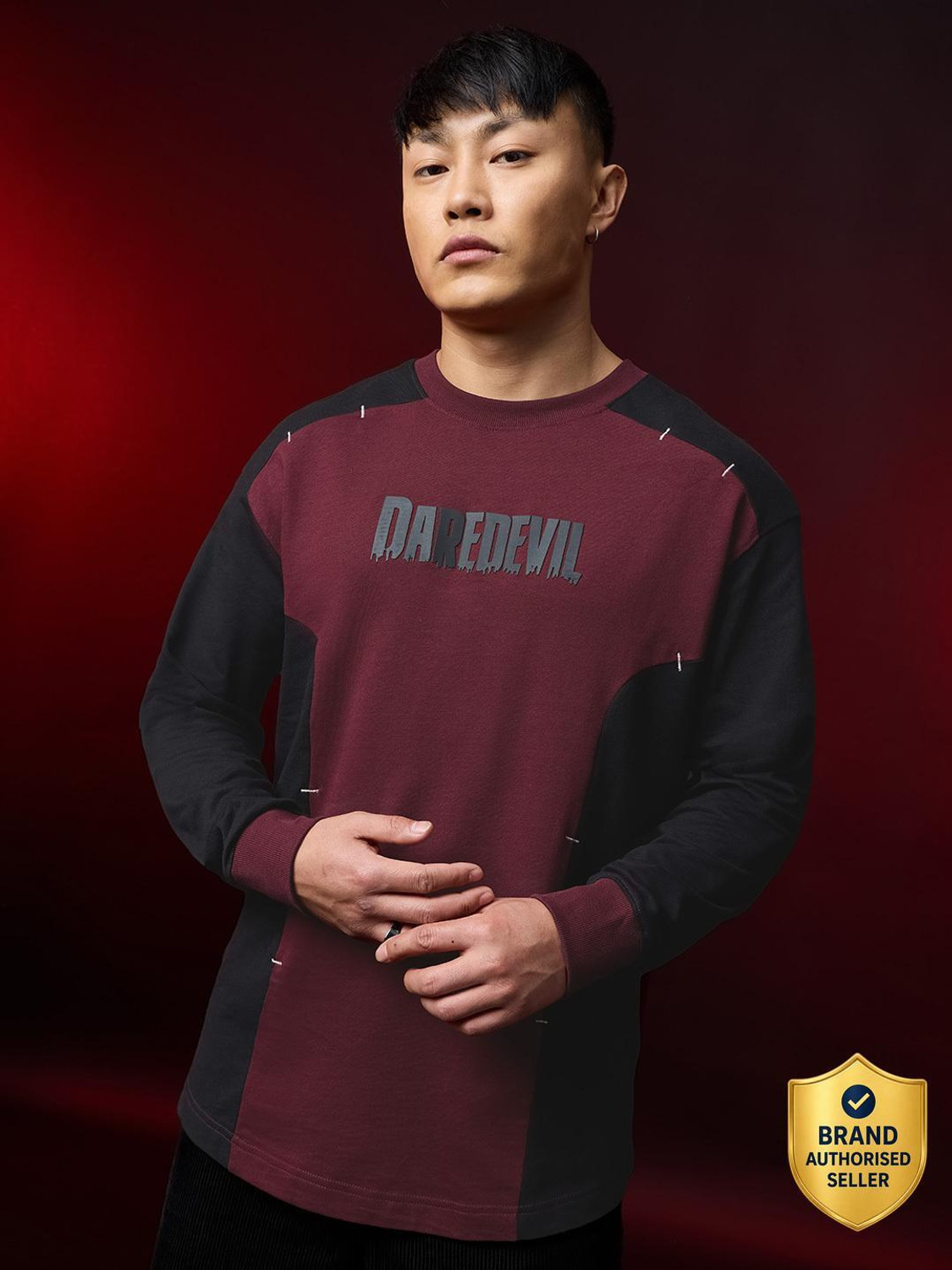 Image of The Souled Store Printed Men Crew Neck Maroon T-Shirt