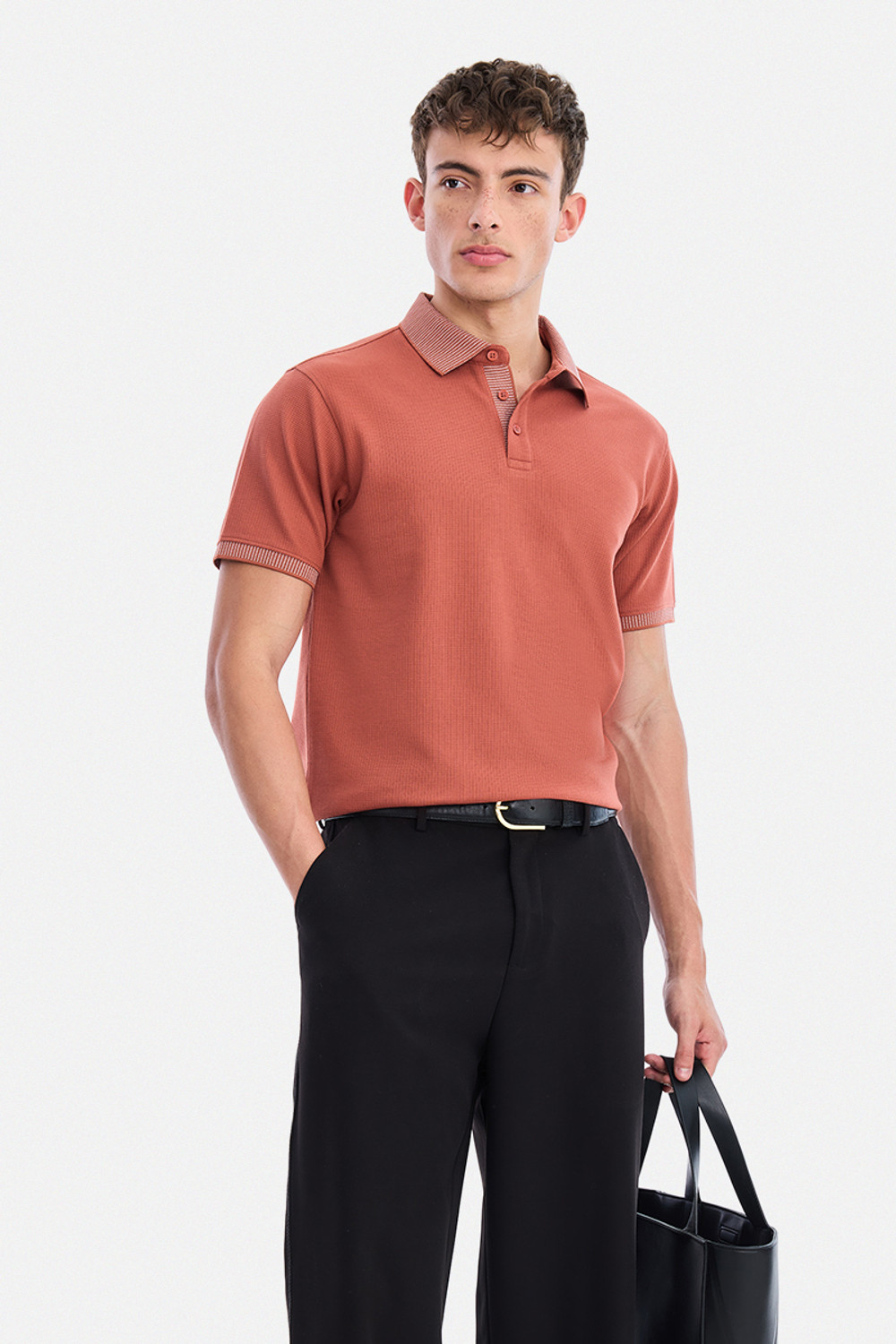 Image of Snitch Self Design Men Polo Neck Orange T-Shirt