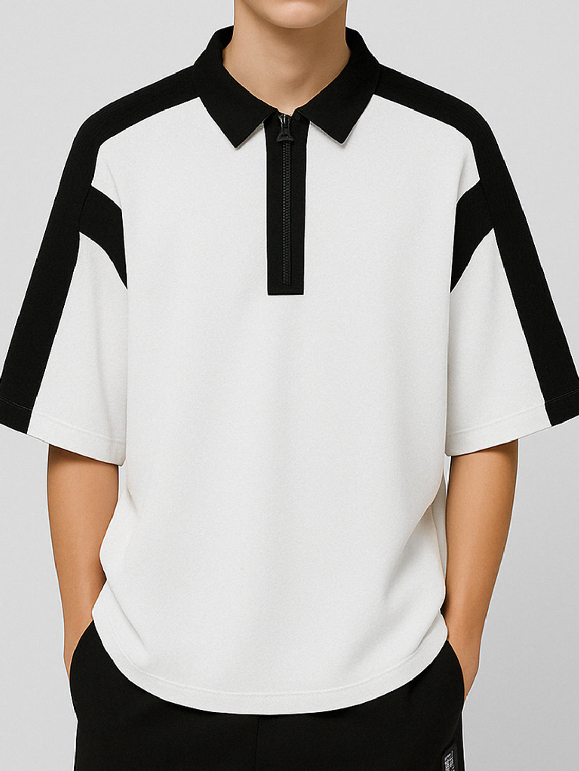 Image of Try This Colorblock Men Polo Neck White T-Shirt