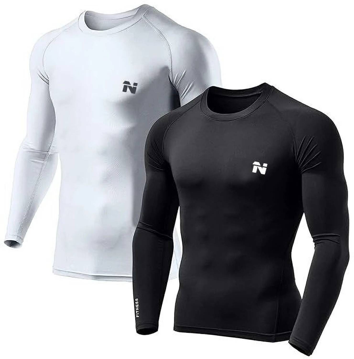 NINQ Pack of 2 Men Solid Round Neck Nylon Black, White T-Shirt