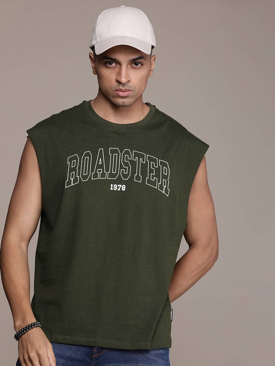 Roadster Men Printed Round Neck Pure Cotton Green T-Shirt