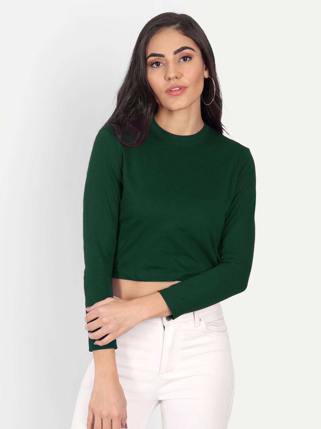 Bayfog Solid Women Round Neck Green T-Shirt
