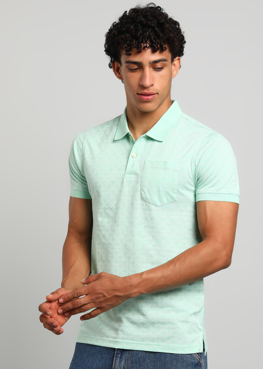 Image of PARX Printed Men Polo Neck Green T-Shirt