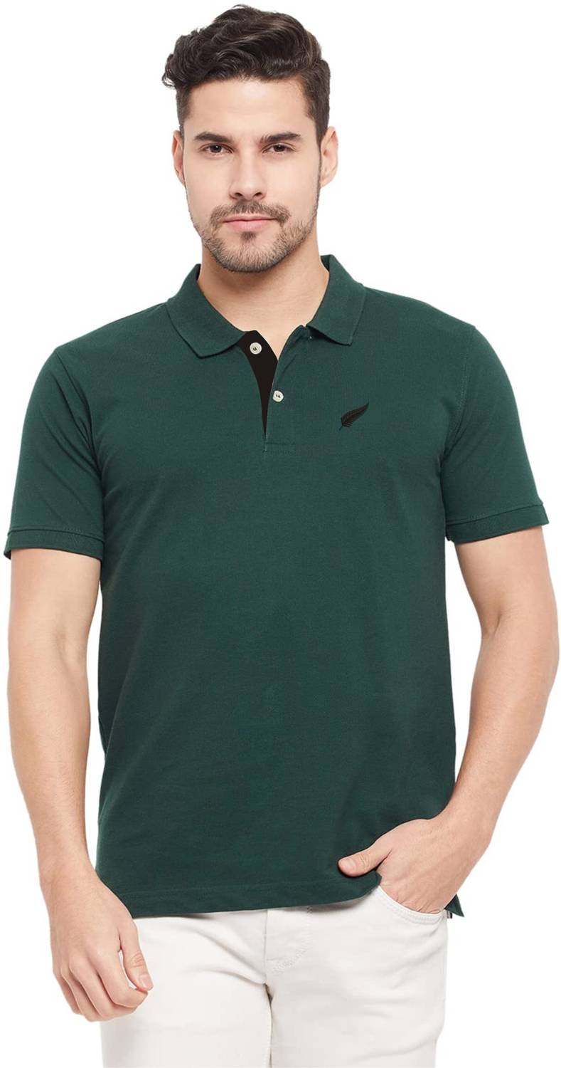 Polo Plus Men Solid Polo Neck Pure Cotton Green T-Shirt