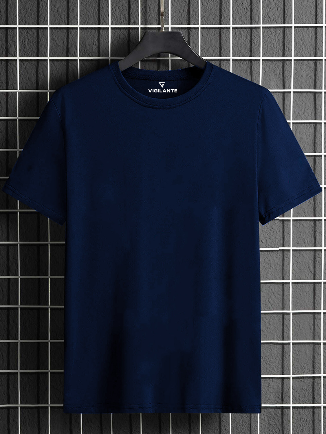 Image of Vigilante Solid Men Round Neck Dark Blue T-Shirt
