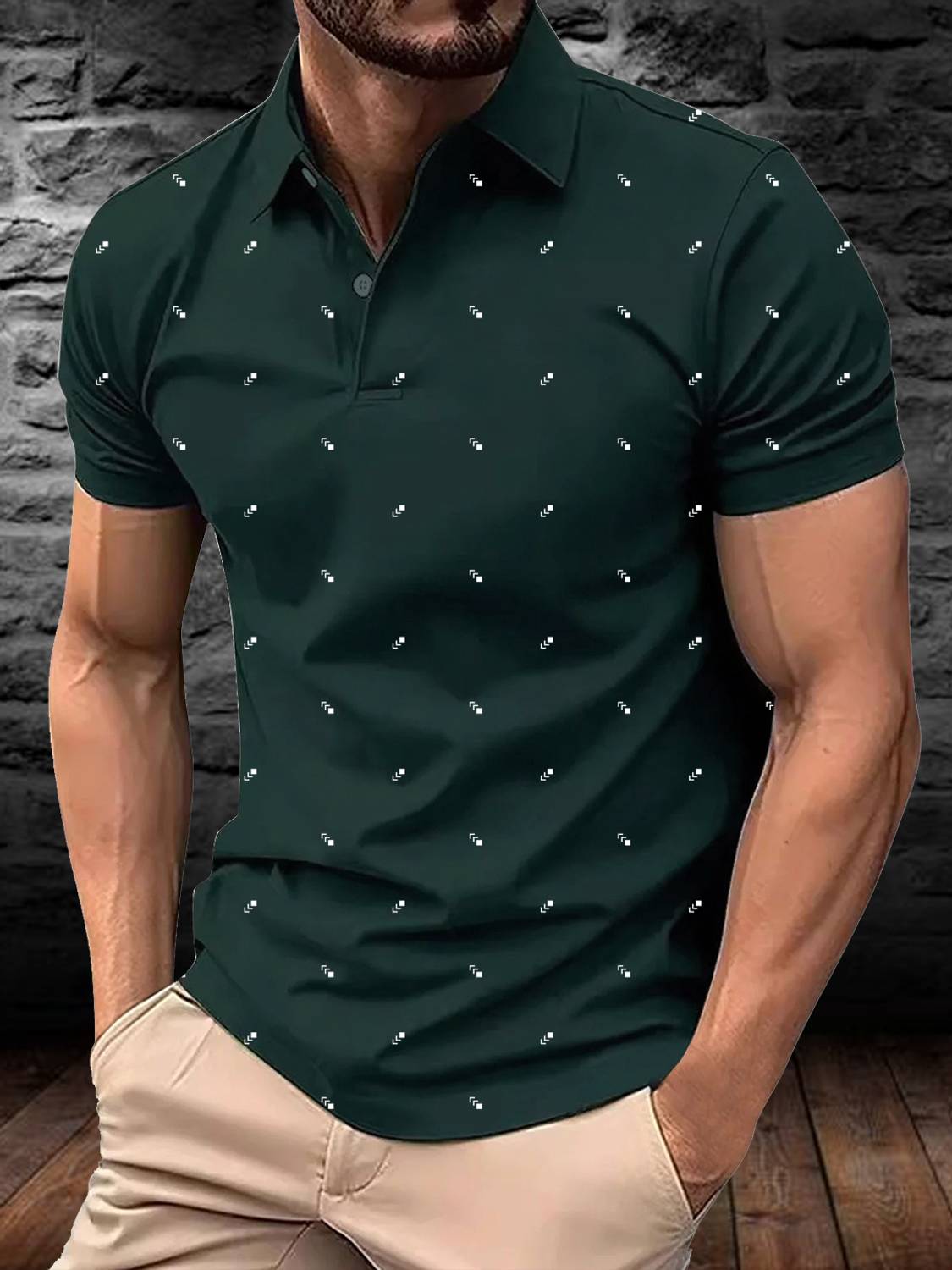AIN6 Printed Men Polo Neck Dark Green T-Shirt