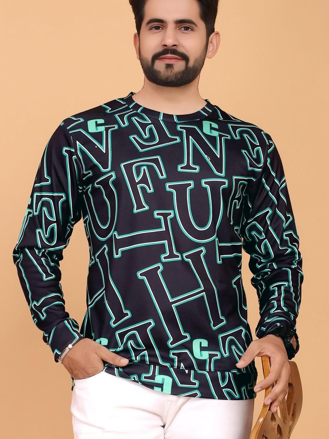 Image of sti Printed Men Round Neck Blue, Black T-Shirt