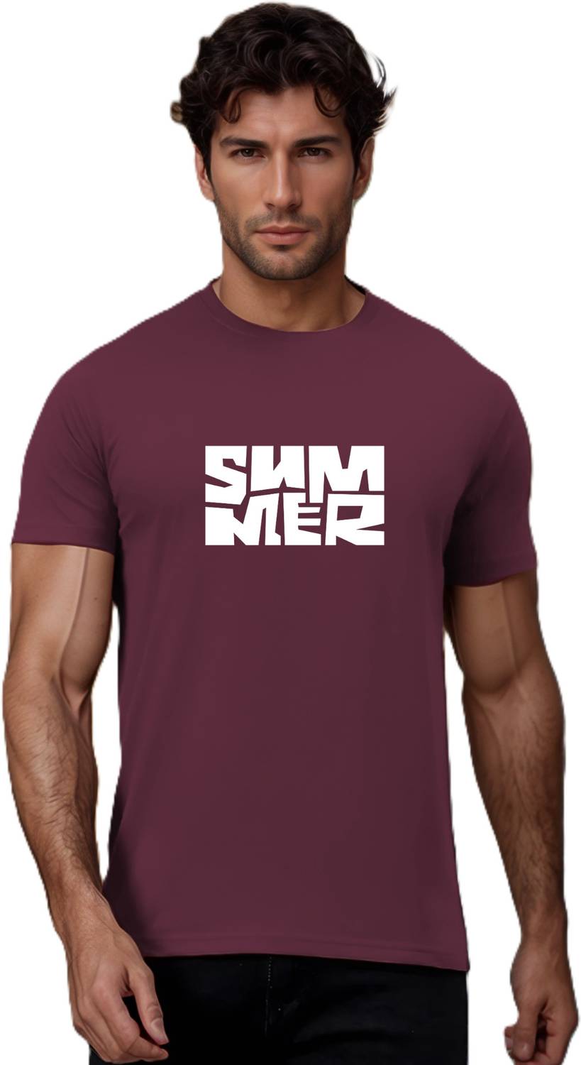 BlueFicus Printed Men Round Neck Maroon T-Shirt