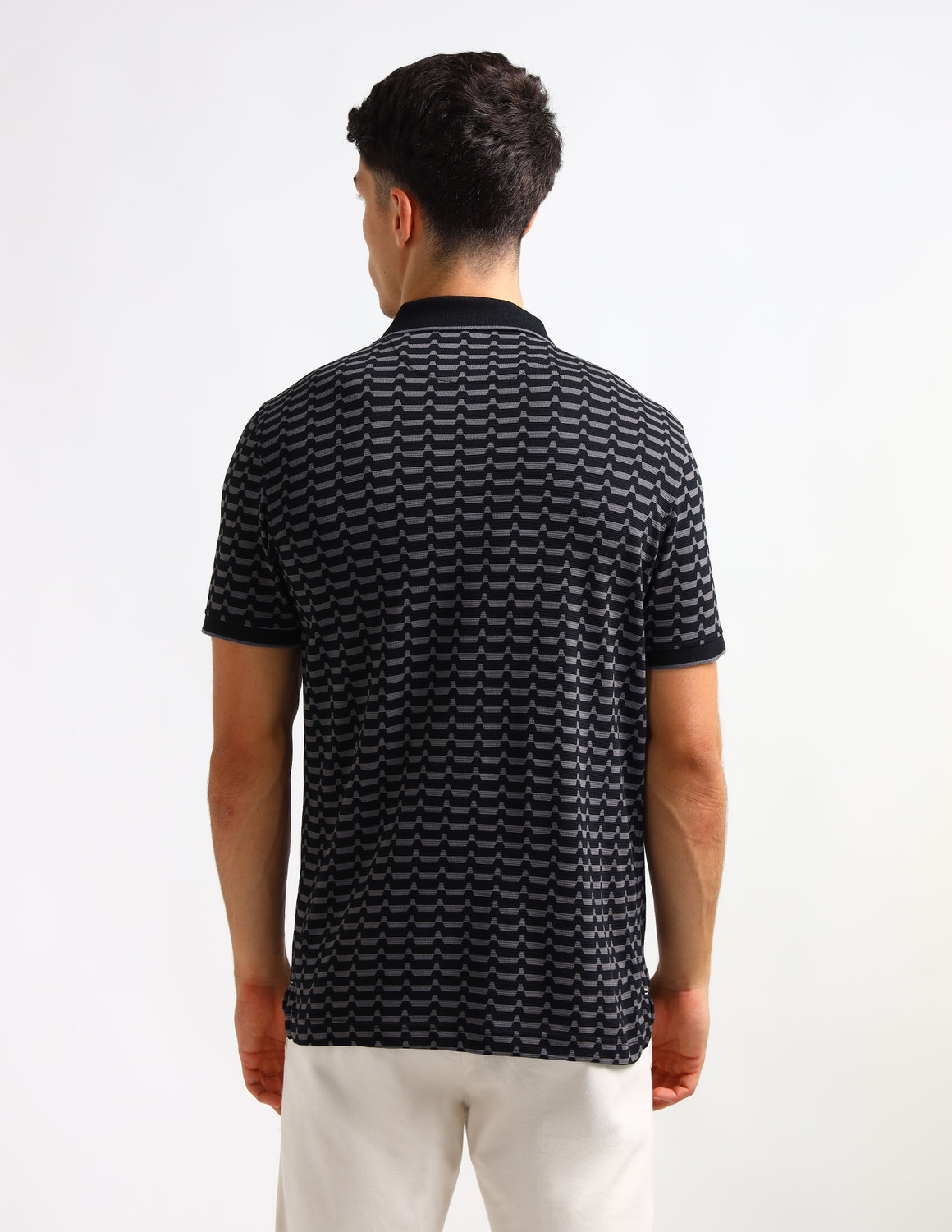 Image of Arrow Sport Geometric Print Men Polo Neck Black T-Shirt