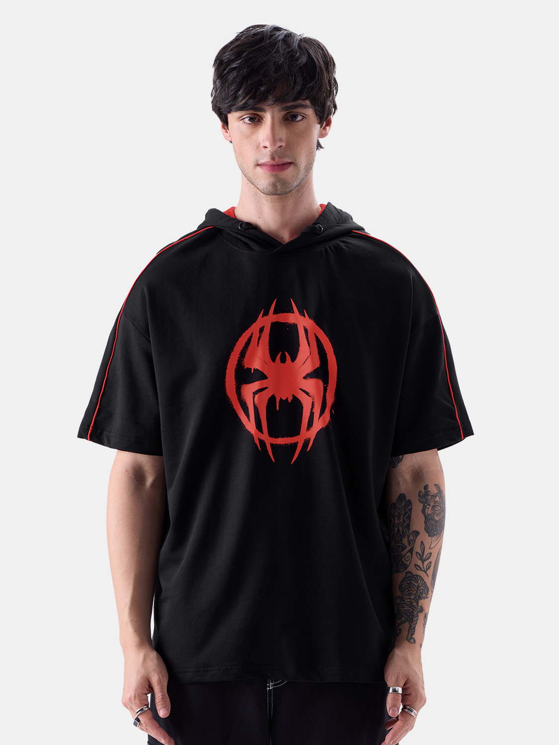 Image of The Souled Store Printed Men Hooded Neck Black T-Shirt