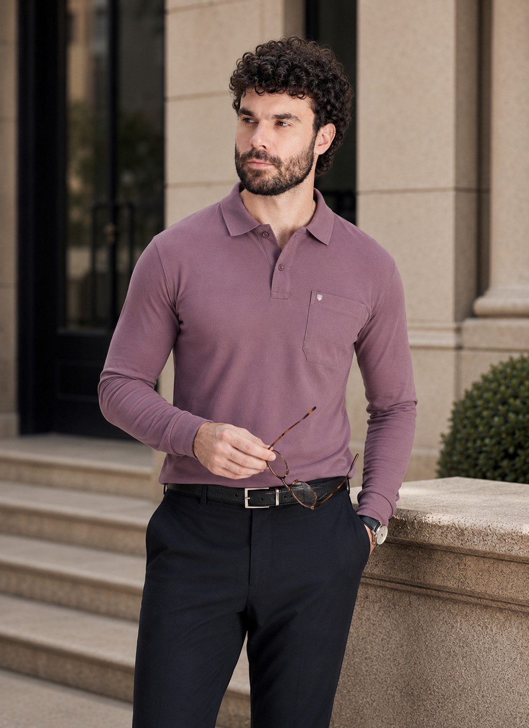 Image of PRORIDERS Solid Men Polo Neck Purple T-Shirt