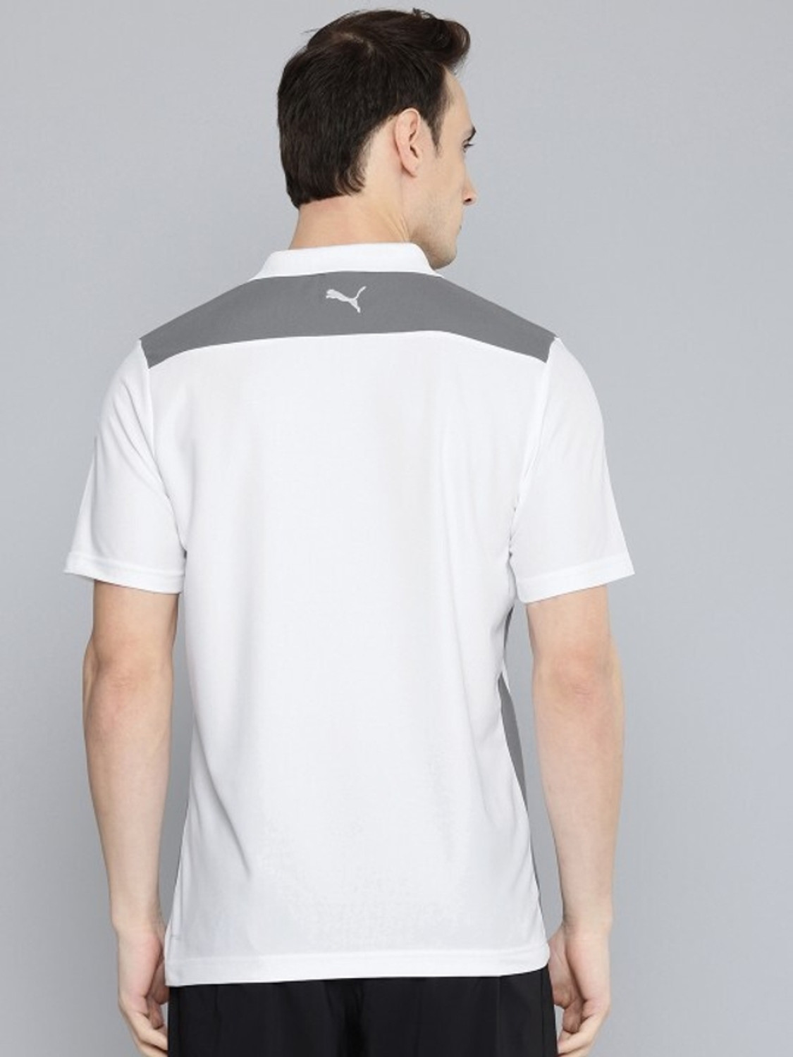 Image of PUMA Colorblock Men Polo Neck White T-Shirt