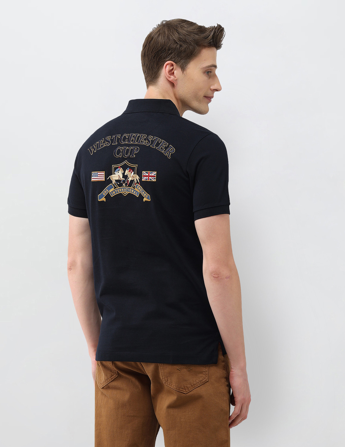 Image of U.S. POLO ASSN. Embroidered Men Polo Neck Blue T-Shirt