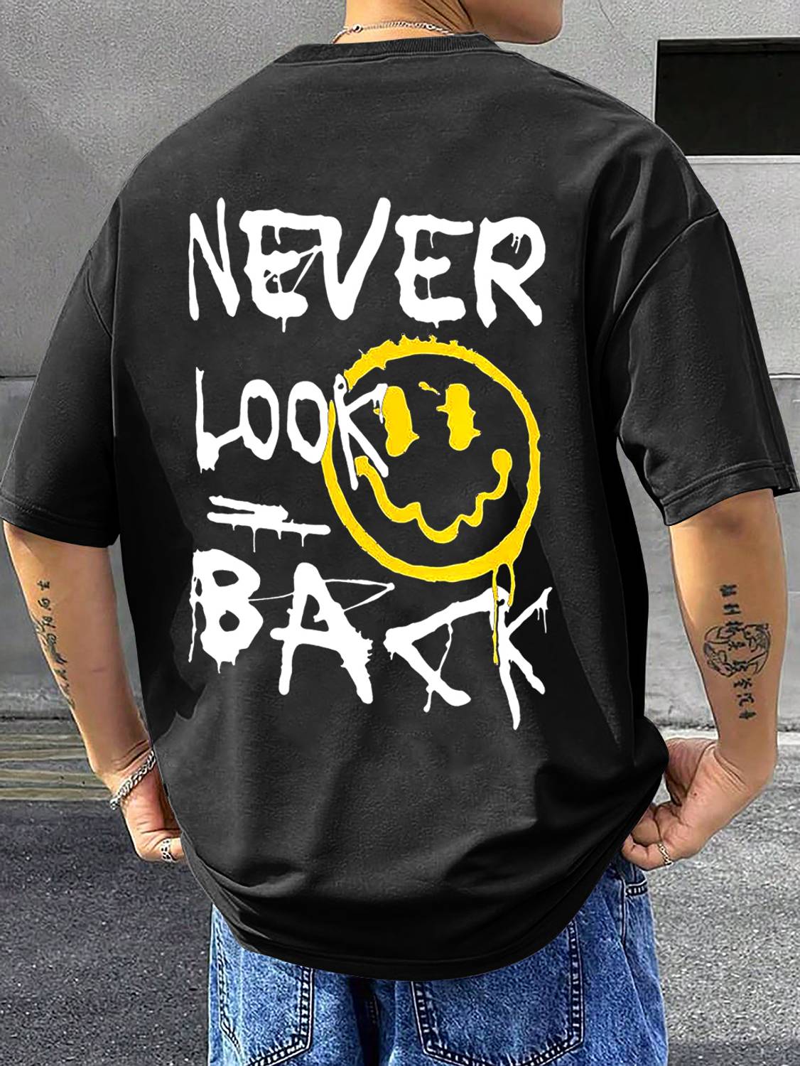 Men Printed Round Neck Cotton Blend Black T-Shirt - Image 1