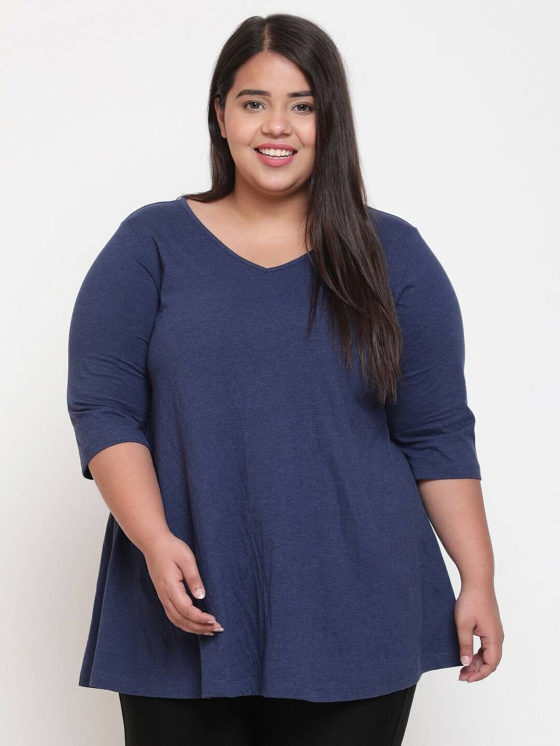 Amydus Solid Women Round Neck Dark Blue T-Shirt
