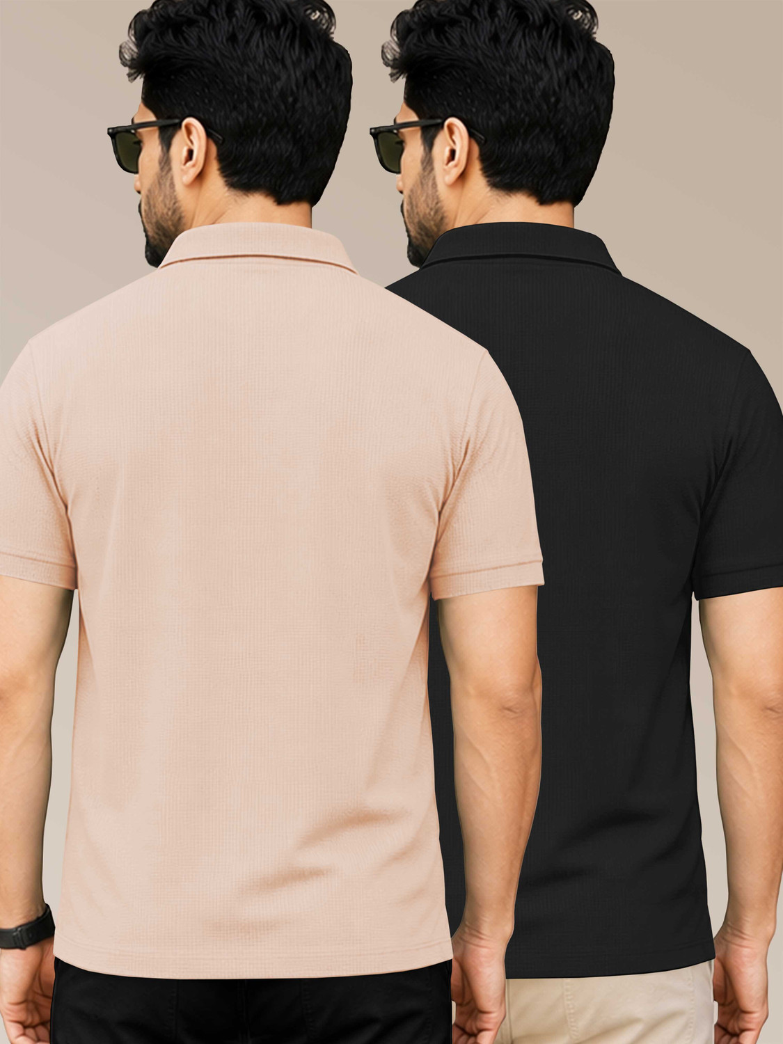 Image of VeBNoR Solid Men Polo Neck Black, Beige T-Shirt