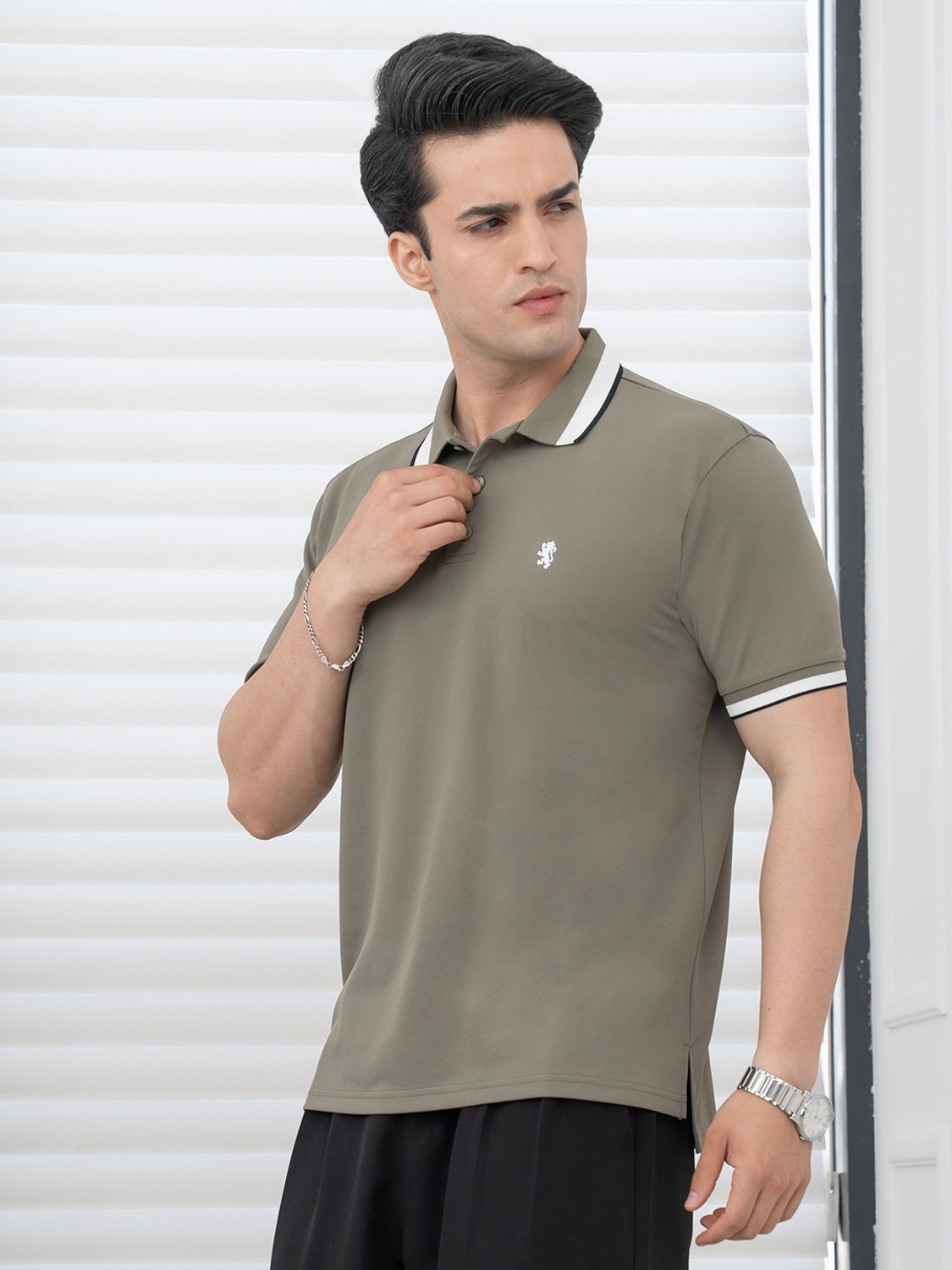 Image of RED TAPE Solid Men Polo Neck Green T-Shirt