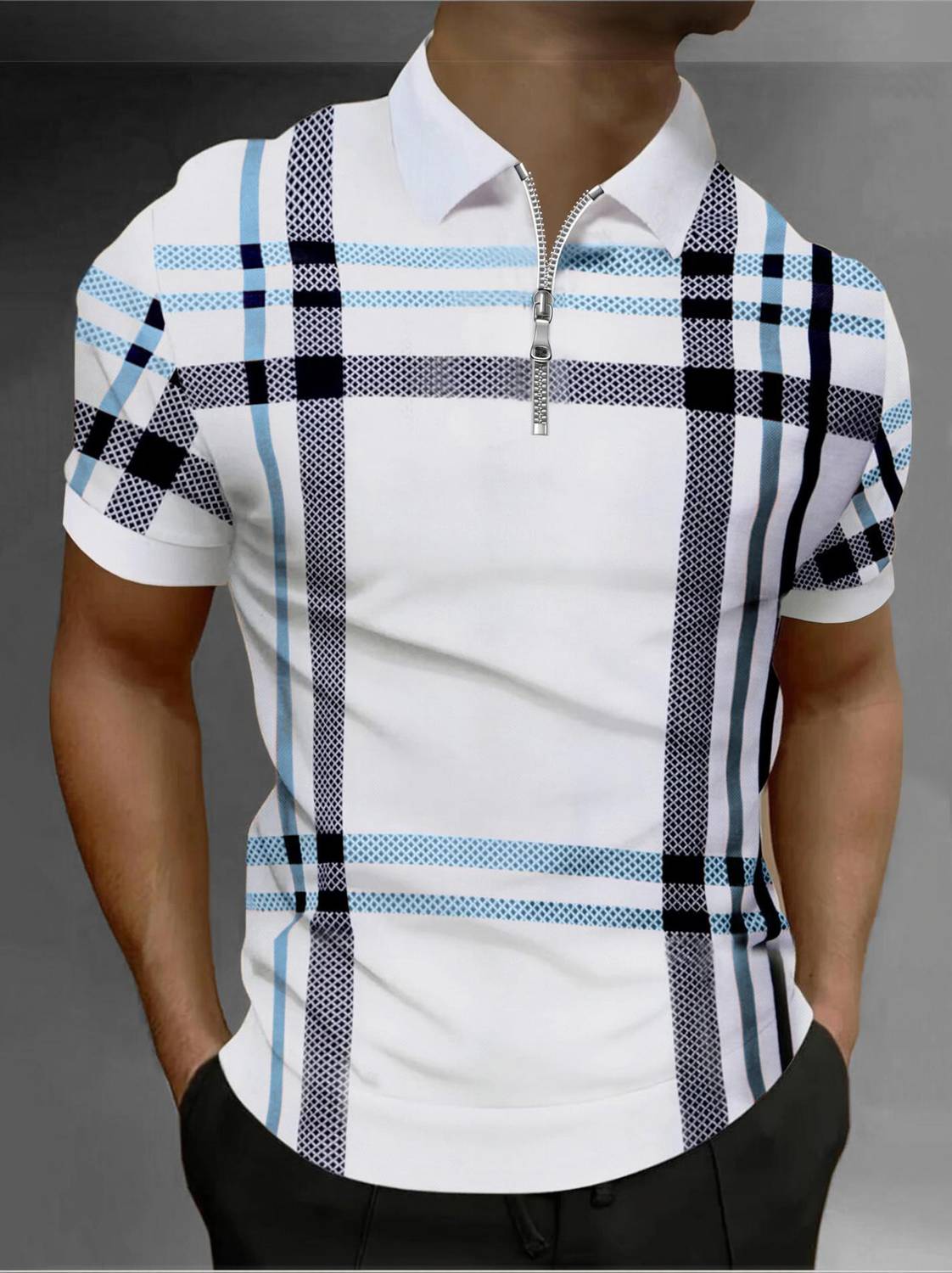 AUSK Checkered Men Polo Neck White, Black, Blue, Multicolor T-Shirt